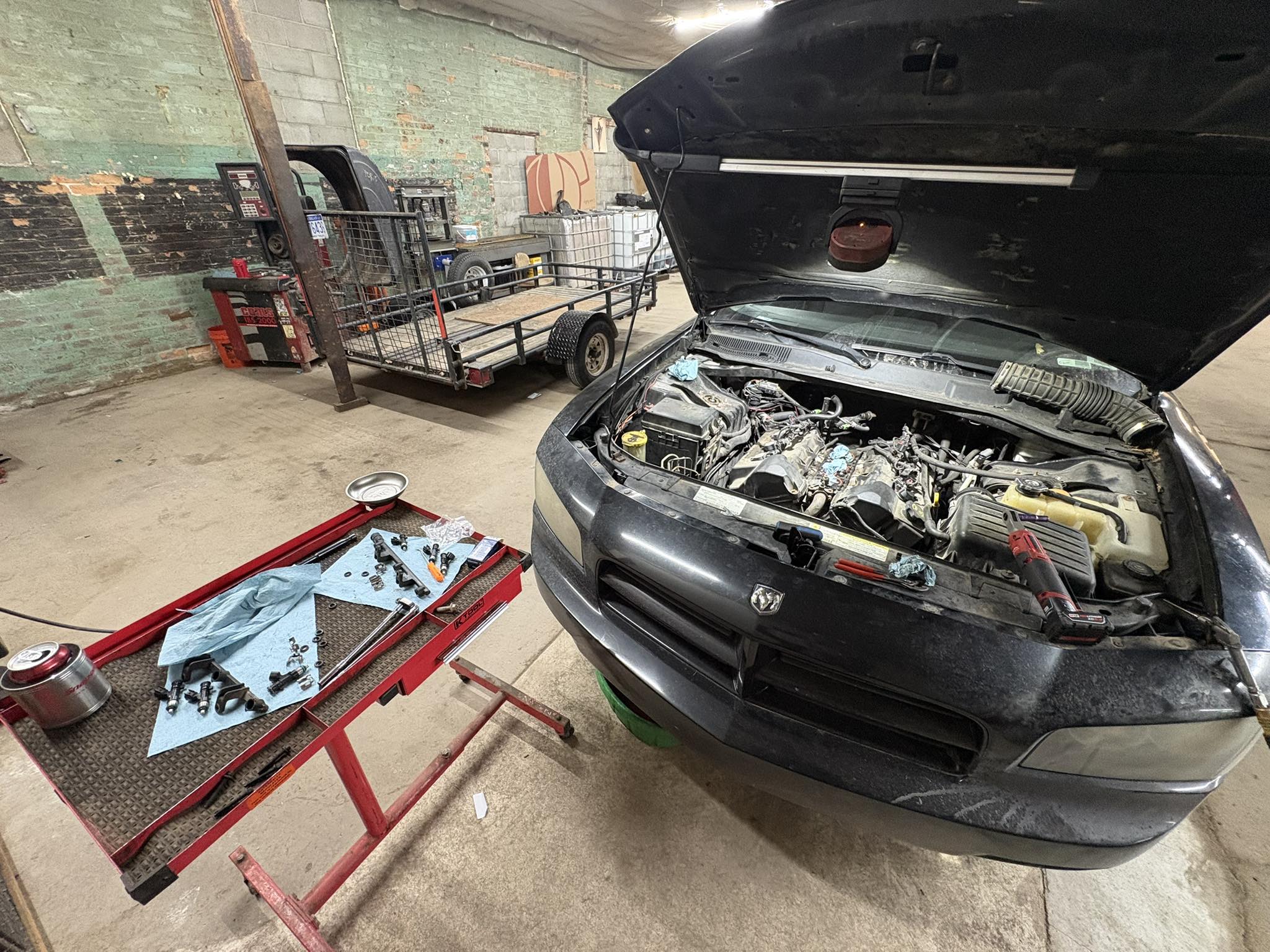 Engine service in progress